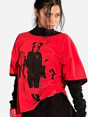 BILLIE EILISH Anime Blohsh Ringer T-Shirt The World's A Little Blurry Red XL NEW